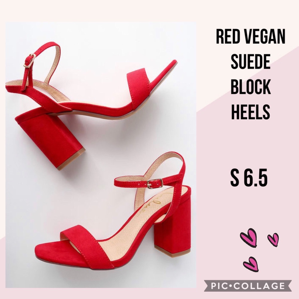 Red Vegan Suede Block Heels